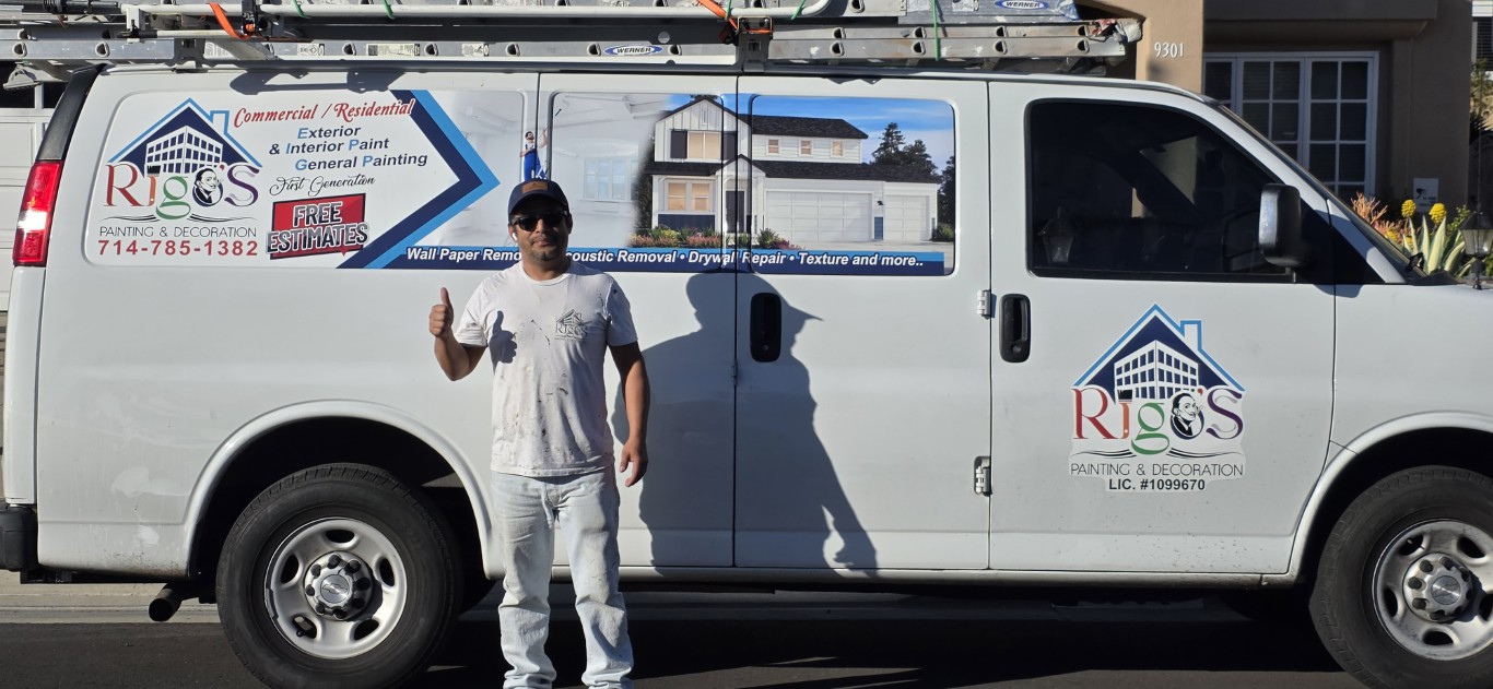 Rigos Painting professional team member with company service van in Orange County
